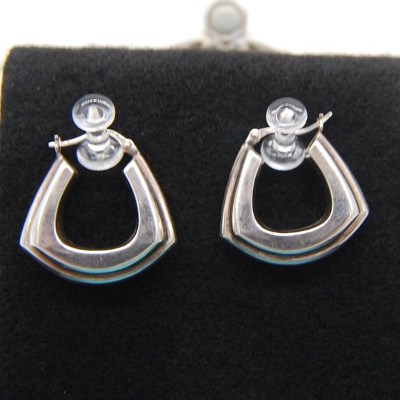 Silver "U" Shape Hoop Earrings (Unknown Metal Content) - Picture 2 of 5